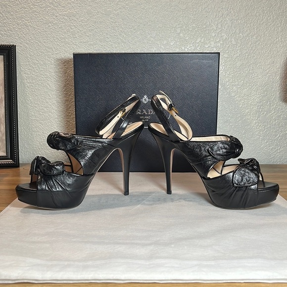 SOLDβ¨Pradaβ¨ NEW Calzature Donna Vit. Shine Lambskin Leather Heels EU Size 38.5 - Picture 6 of 17